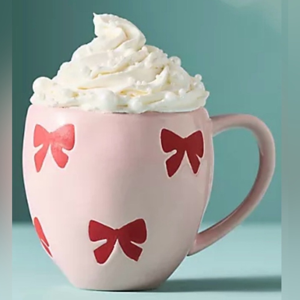 Anthropologie NWT Vida Icon Stoneware Mug: Pink and Red Bows